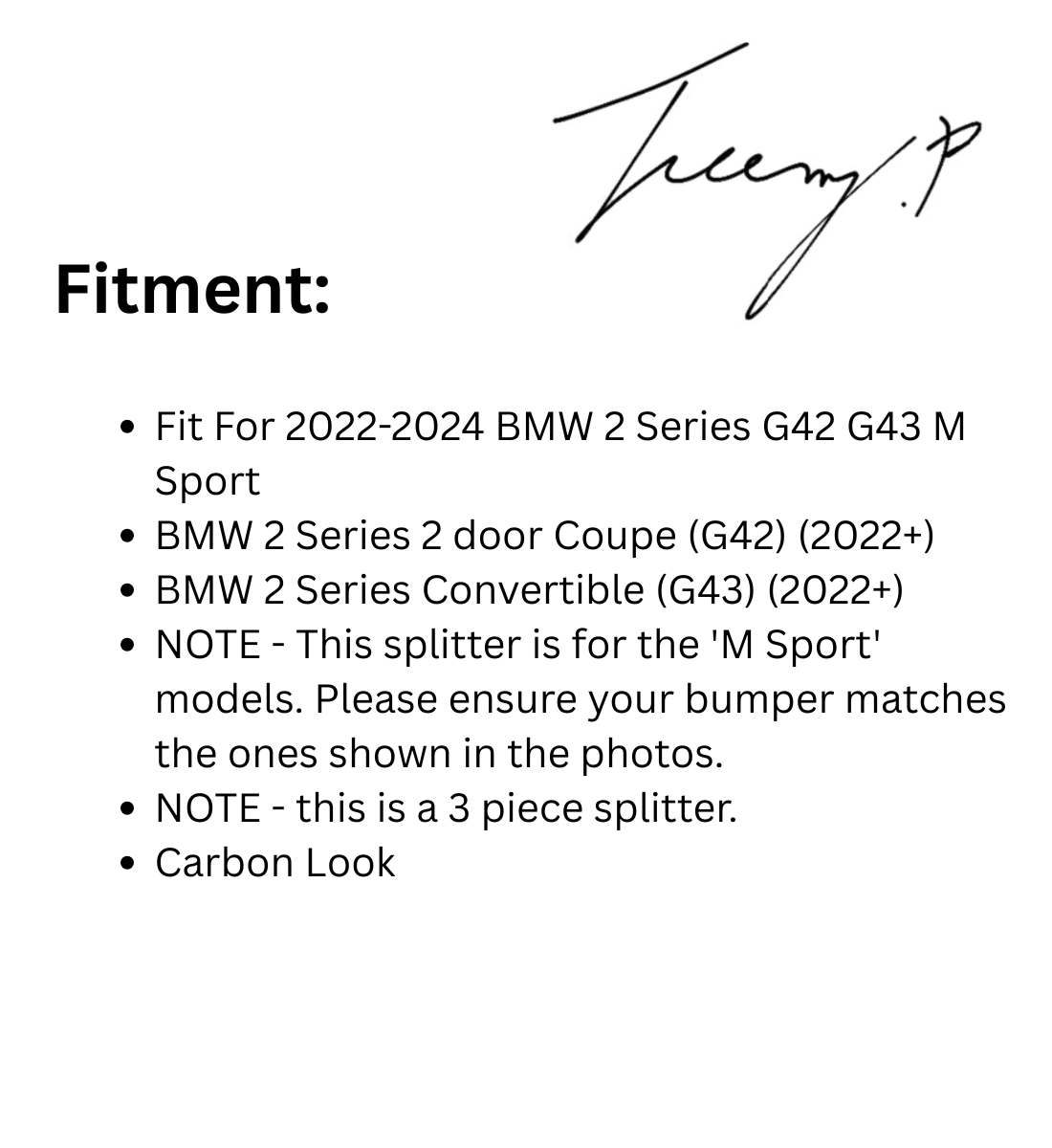 BMW 2 Series G42/G43 M235i M240i (2022–2024) Gloss Carbon Effect Front Splitter Spoiler Lip 3pcs