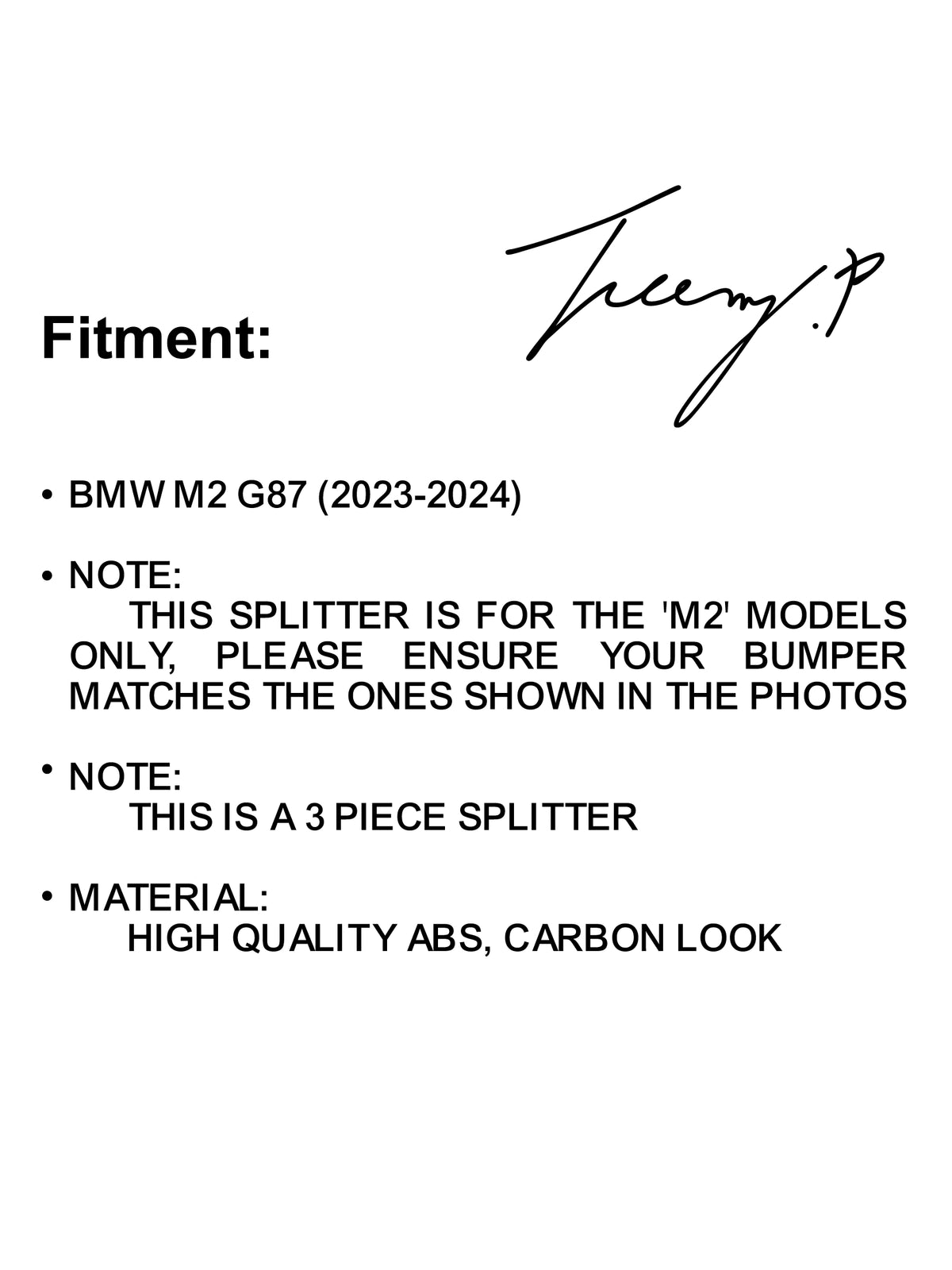 M Performance style carbon look front bumper splitter lip spoiler kit for 2023–2024 BMW M2 G87 Coupe