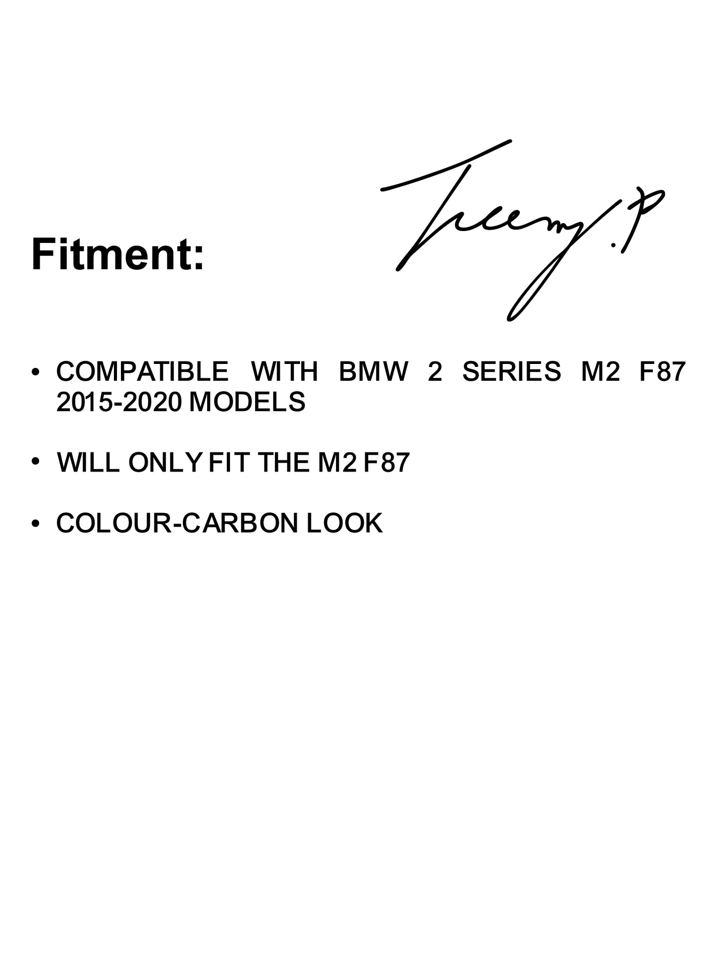 Carbon fiber-look MTC-style rear diffuser splitter installed on a 2015-2020 BMW M2 F87