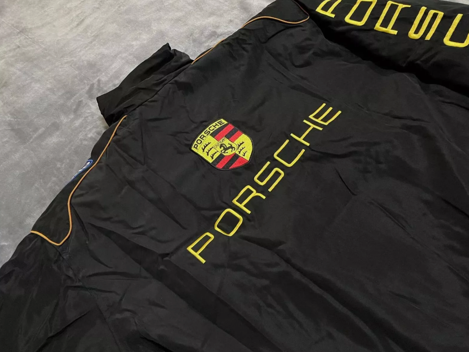 Vintage Porsche Jacket Black - Unisex - Embroidered Stitched Padded Outdoor Coat Women & Mens clothing