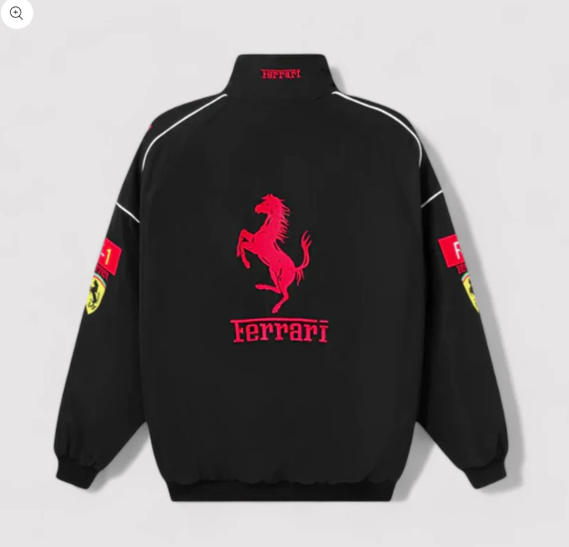 Vintage Ferrari Jacket Black Embroidered- Unisex - Outdoor Coat Women & Mens