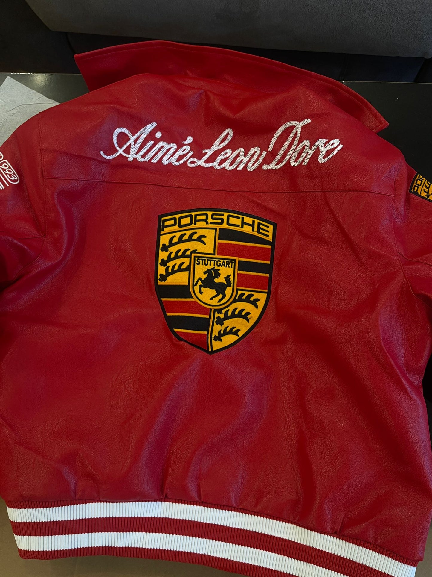 Porsche Jacket Leather Embroidered Stitched Padded Baggy style Racing F1 - Unisex - Outdoor Coat Women & Men Hoodie