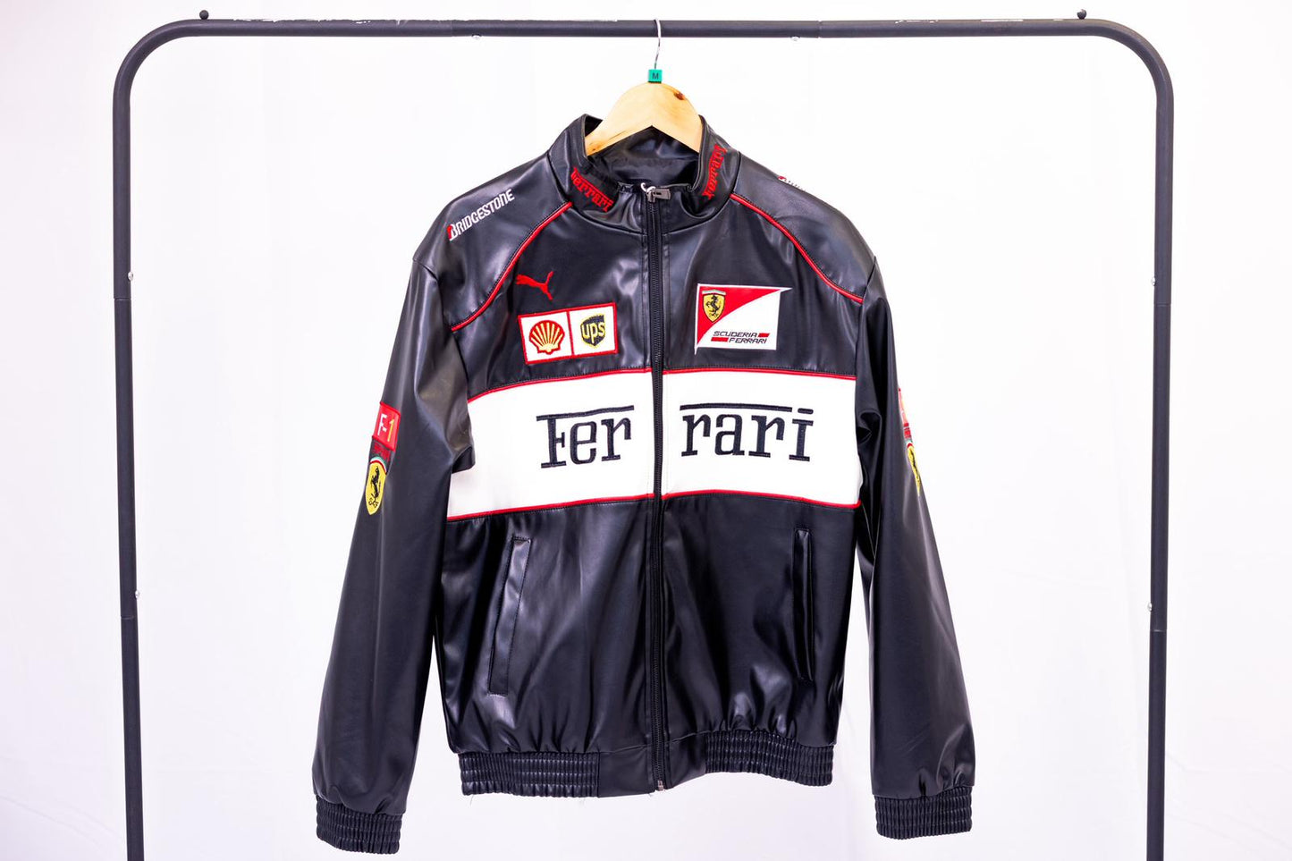 Ferrari Jacket Leather Black Embroidered Racing F1 - Unisex - Outdoor Coat Women & Mens Hoodie