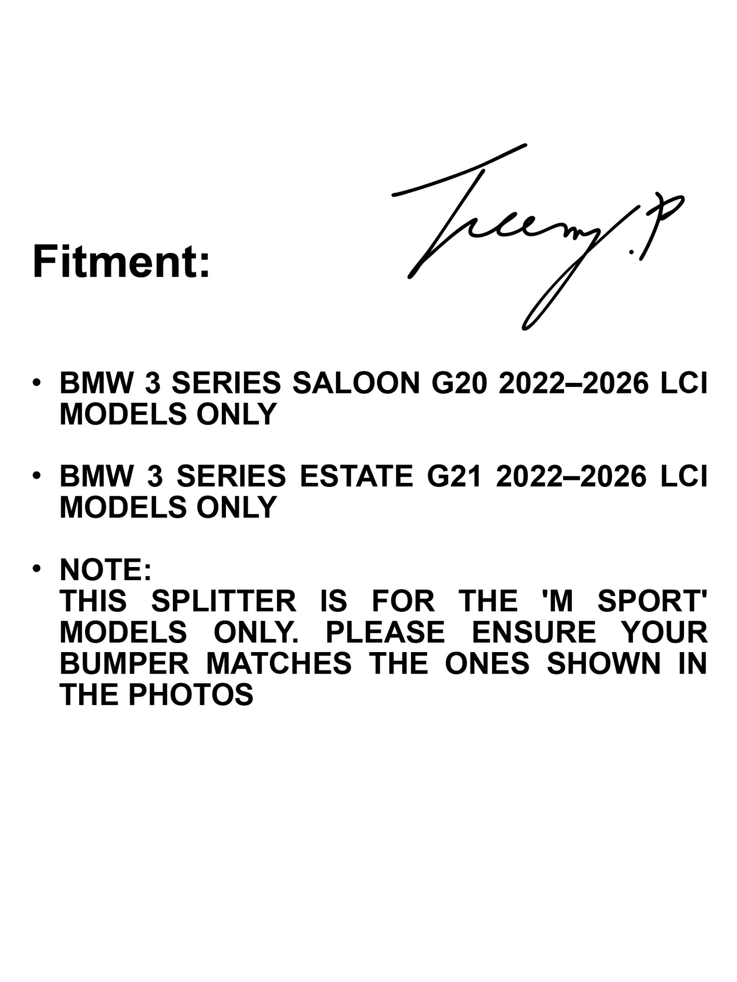 BMW 3 Series G20 G21 2022-2026 M Sport Gloss Black Front Splitter Spoiler Lip Kit
