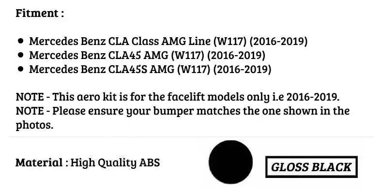 MERCEDES CLA C117 CLA45 2016 - 2019 FRONT LIP AIR KNIFE SPLITTER AERO KIT CANARDS