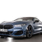 Carbon fiber-look ABS front lip splitter spoiler installed on a 2018-2021 BMW 8 Series M Sport G14 / G15 / G16