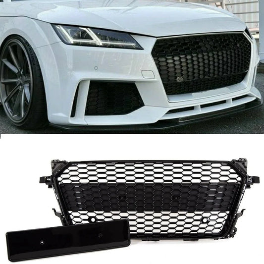 Audi TT (2014-2018) Gloss Black Honeycomb Front Grille - RS Style Badgeless Grill