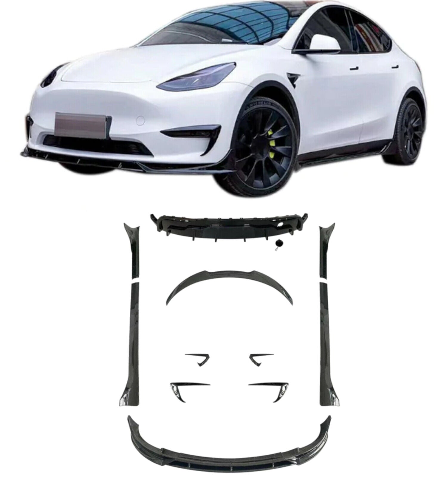 Gloss Black Aero Kit Splitter, Diffuser, Side Skirts, Spoiler for Tesla Model Y