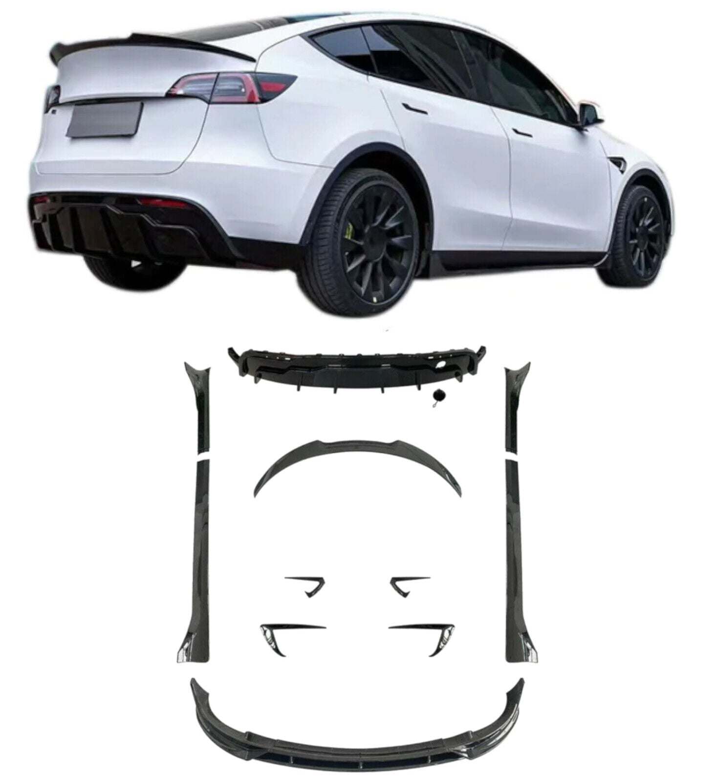 Gloss Black Aero Kit Splitter, Diffuser, Side Skirts, Spoiler for Tesla Model Y