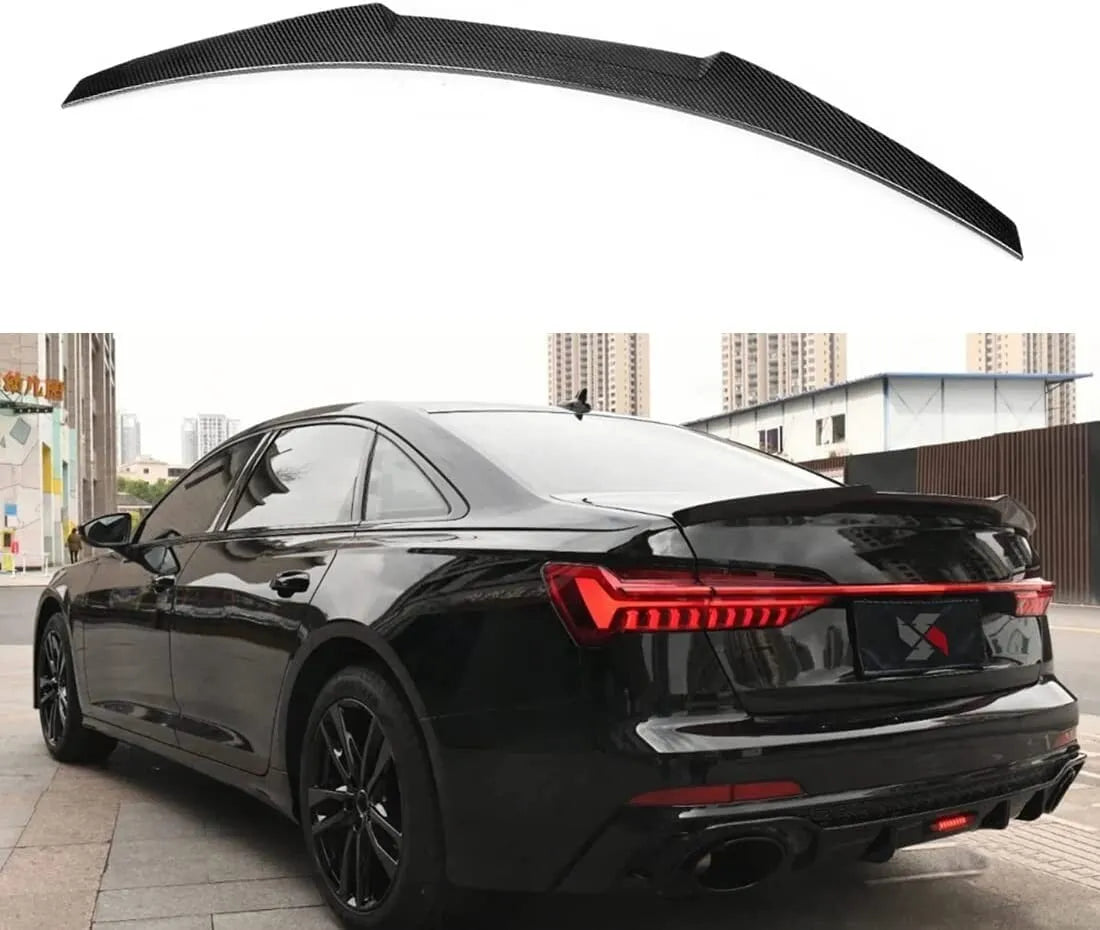 Audi C8 RS6 Sedan (2019-2022) Rear Roof Boot Lip Carbon Spoiler Wing - Black, High-Gloss Finish