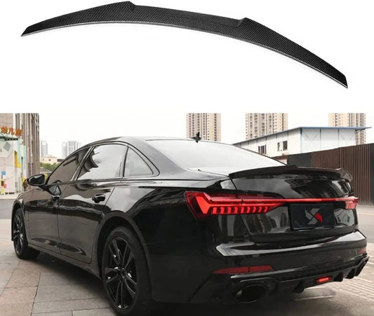 Audi C8 RS6 Sedan (2019-2022) Rear Roof Boot Lip Carbon Spoiler Wing - Black, High-Gloss Finish