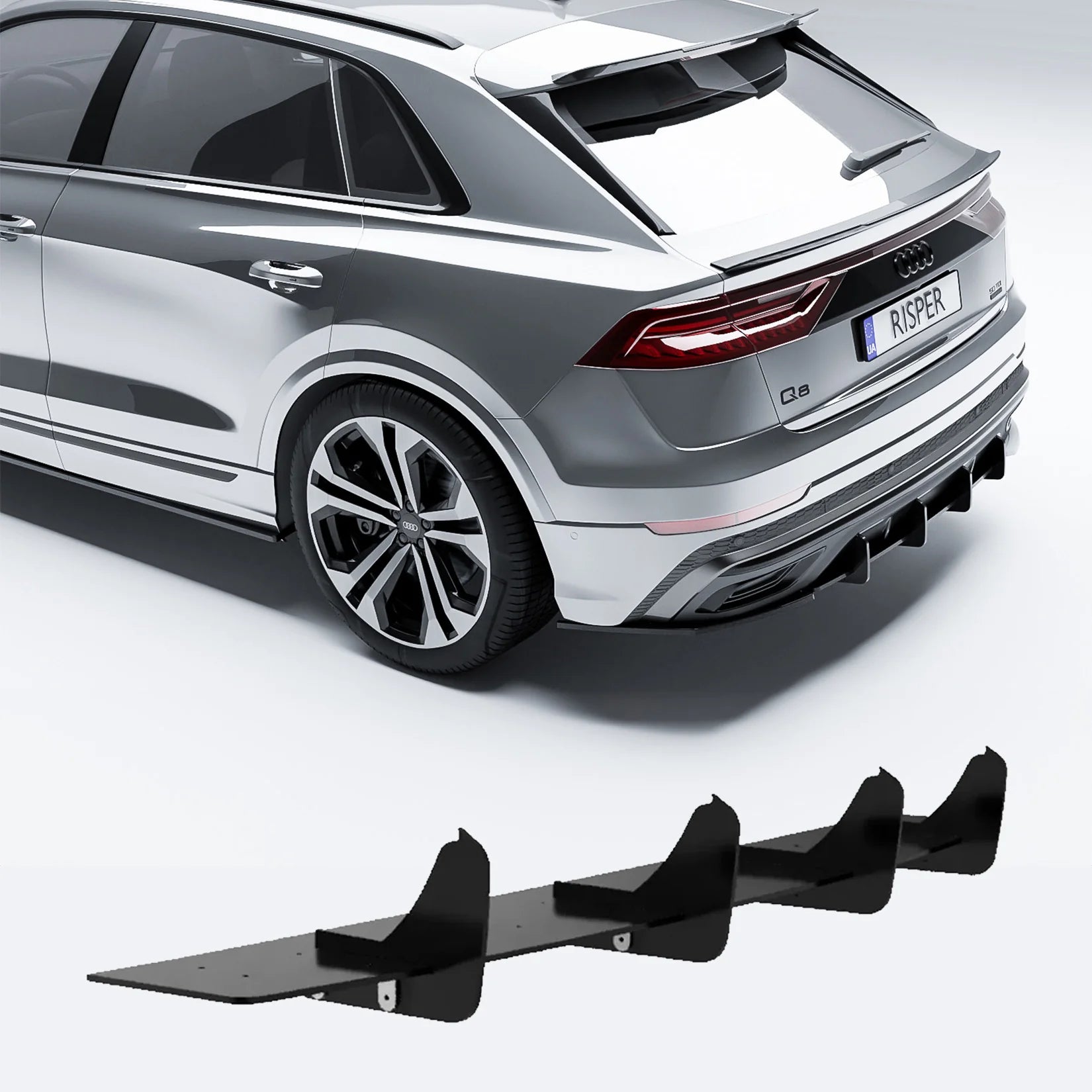 Audi Q8 S-Line (2018+) Risper Styling Gloss Black Rear Blade Diffuser