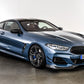 Carbon fiber-look ABS front lip splitter spoiler installed on a 2018-2021 BMW 8 Series M Sport G14 / G15 / G16