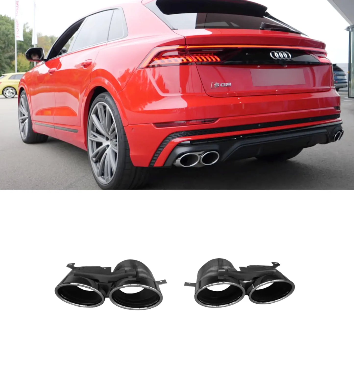 Audi Q8 (2018+) SQ8 Style Gloss Black & Silver Tips Rear Diffuser Exhaust Trim