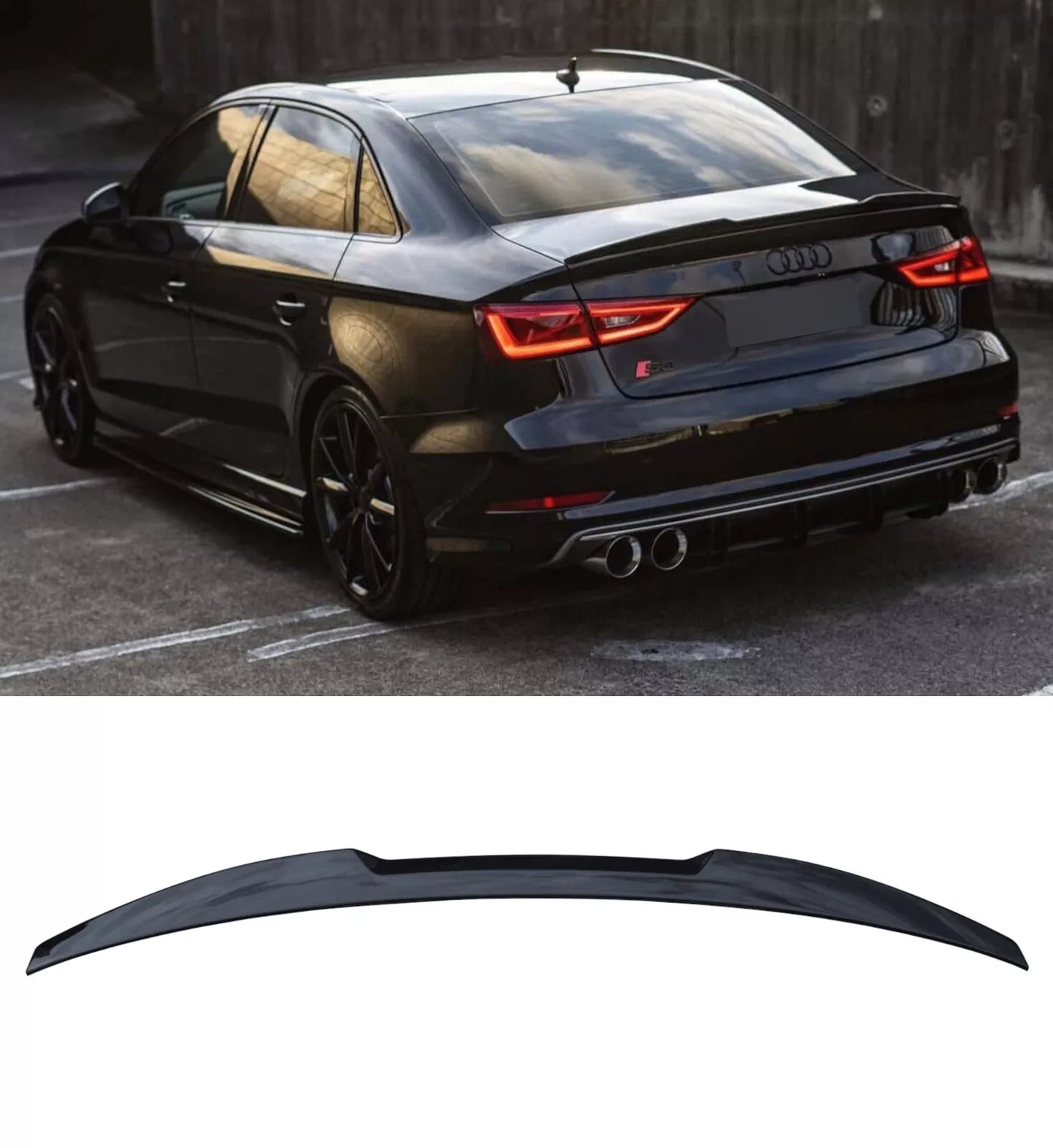 Audi A3 8V Saloon Rear Boot Trunk Spoiler V Style Gloss Black (2013-2020)