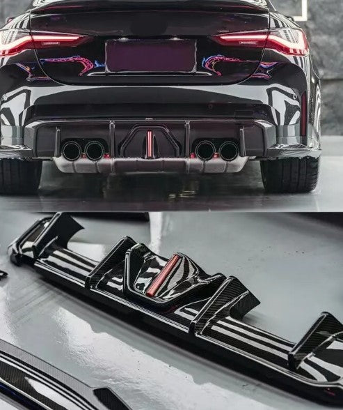 BMW G80 G81 G82 M3 M4 2021 Dry Carbon Fiber Rear Bumper Diffuser With Rain LED