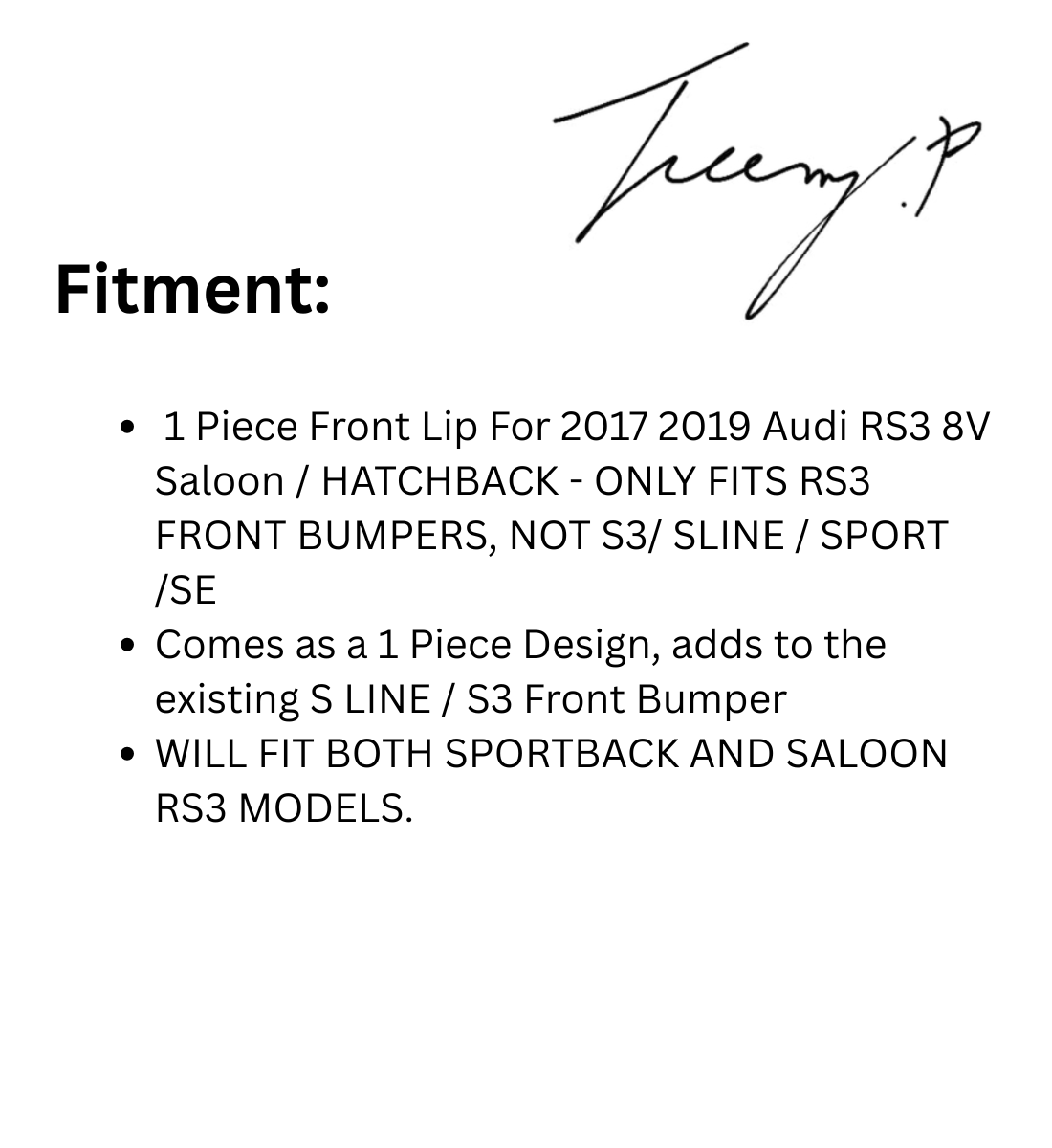 Audi RS3 8V Facelift (2017-2020) Gloss Black Front Lip Splitter