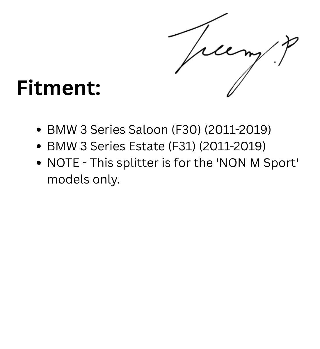 BMW 3 Series F30 F31 (2012-2018) Standard SE Sport Front Lip Spoiler Gloss Black