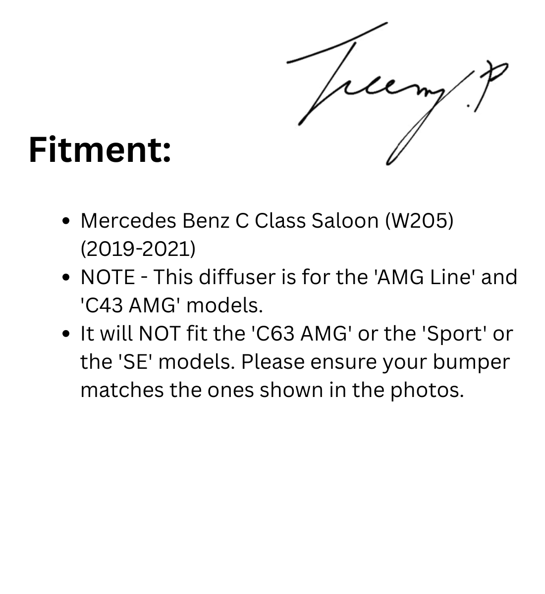 Mercedes-Benz C-Class W205 (2019–2021) Gloss Black Rear Diffuser Lip Valance Spoiler
