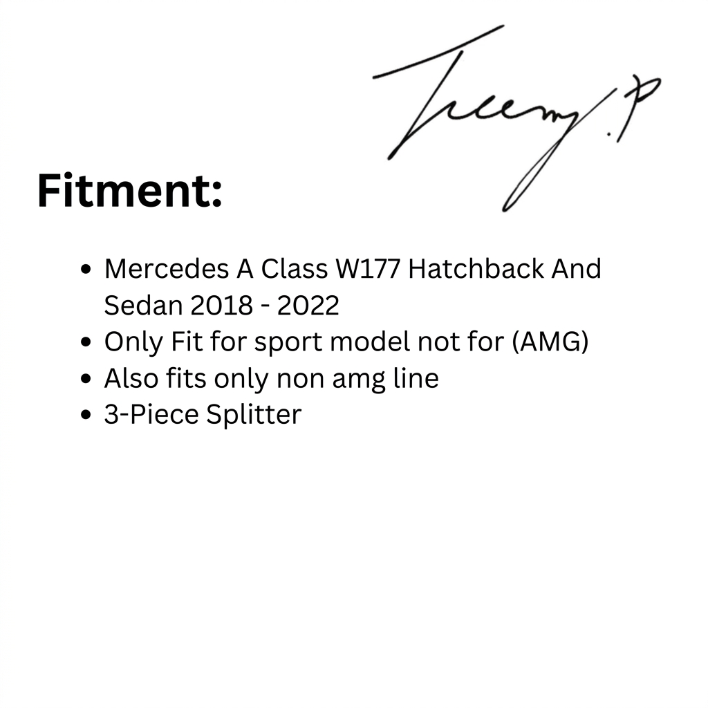 Mercedes-Benz A-Class W177 Hatchback V177 Sedan 2018-2022 Gloss Black Front Bumper Splitter Body Kit