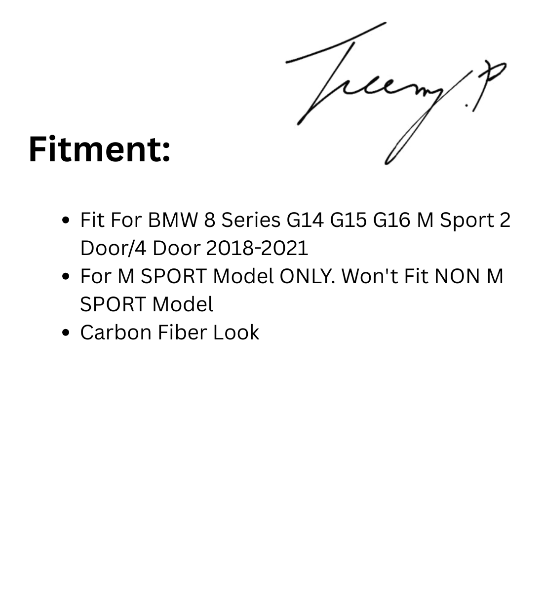 Carbon fiber-look ABS front lip splitter spoiler installed on a 2018-2021 BMW 8 Series M Sport G14 / G15 / G16