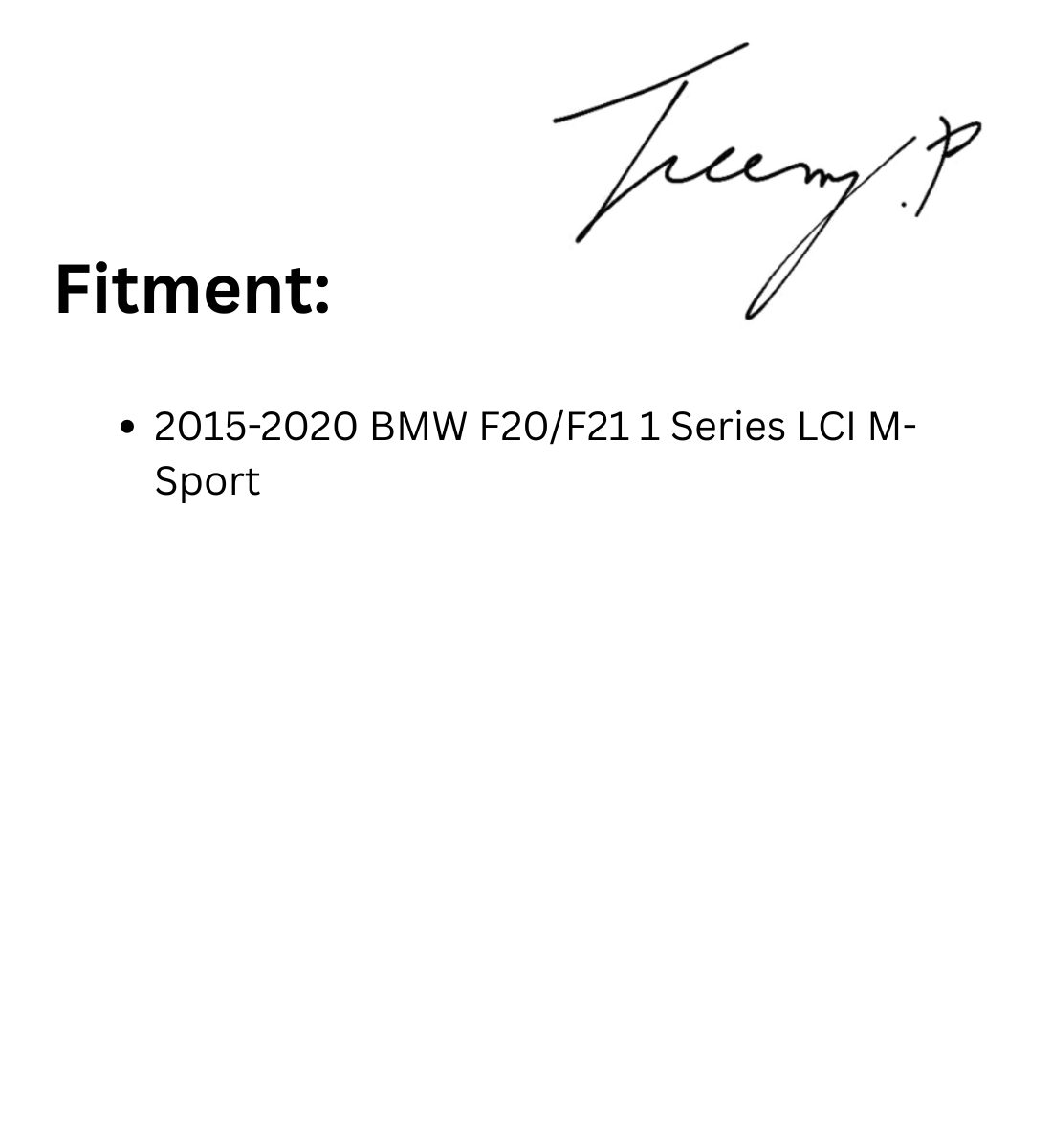 Gloss black side skirt rocker panel extensions installed on a 2015-2020 BMW 1 Series LCI F20 / F21