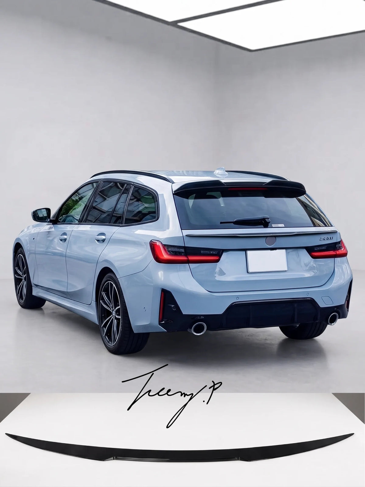 BMW 3 Series G21 Estate Touring 2019-2026 gloss black mid-trunk boot spoiler wing with aerodynamic ducktail extension