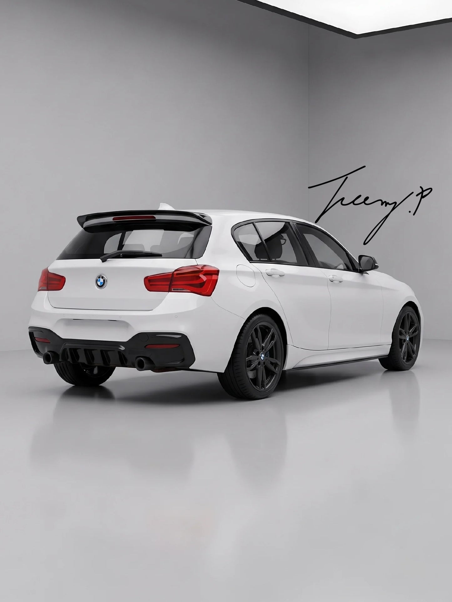 Front lip splitter, rear diffuser, and body kit installed on a 2015-2018 BMW 1 Series F20 LCI Hatchback