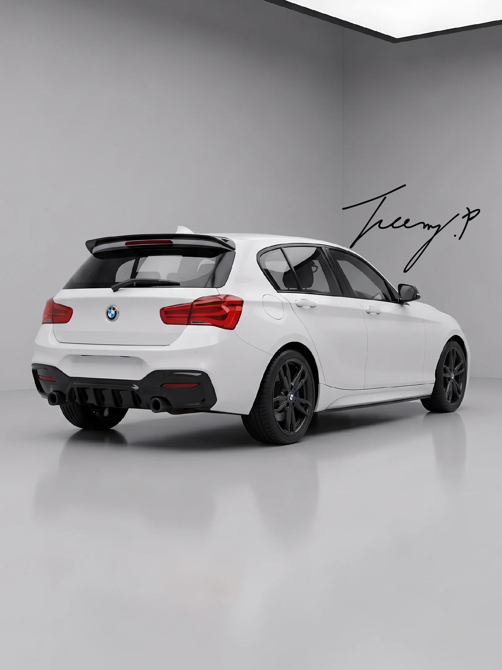 Front lip splitter, rear diffuser, and body kit installed on a 2015-2018 BMW 1 Series F20 LCI Hatchback