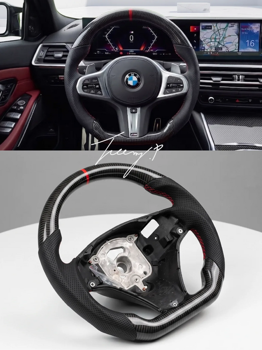 Carbon fiber performance steering wheel installed on a 2006-2013 BMW 3 Series E90 / E91 / E92 / E93 (328i, 335i, M3)