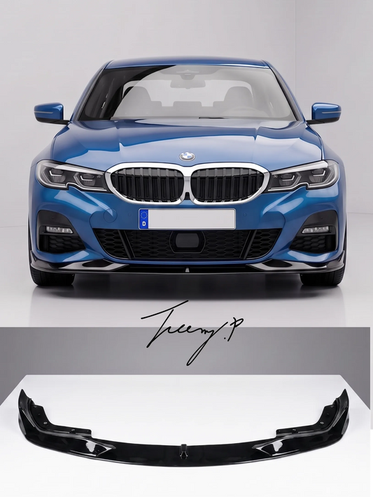 Gloss black front lip splitter installed on a 2019-2026 BMW 3 Series M Sport G20 / G21