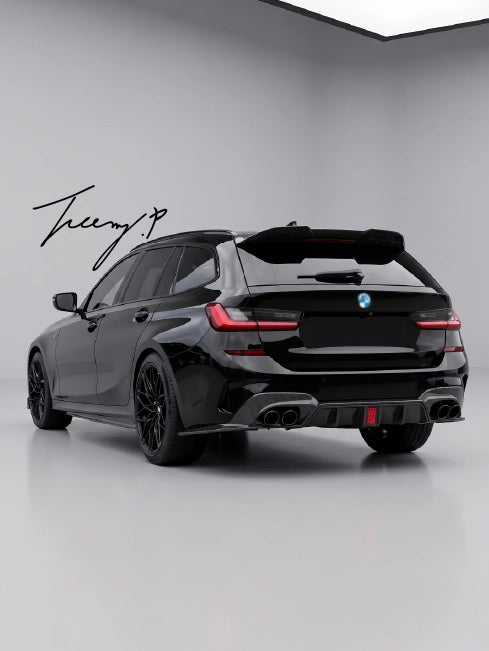M Performance front splitter, rear diffuser, and trunk spoiler body kit installed on a 2019-2025 BMW 3 Series G21 Touring (Estate)