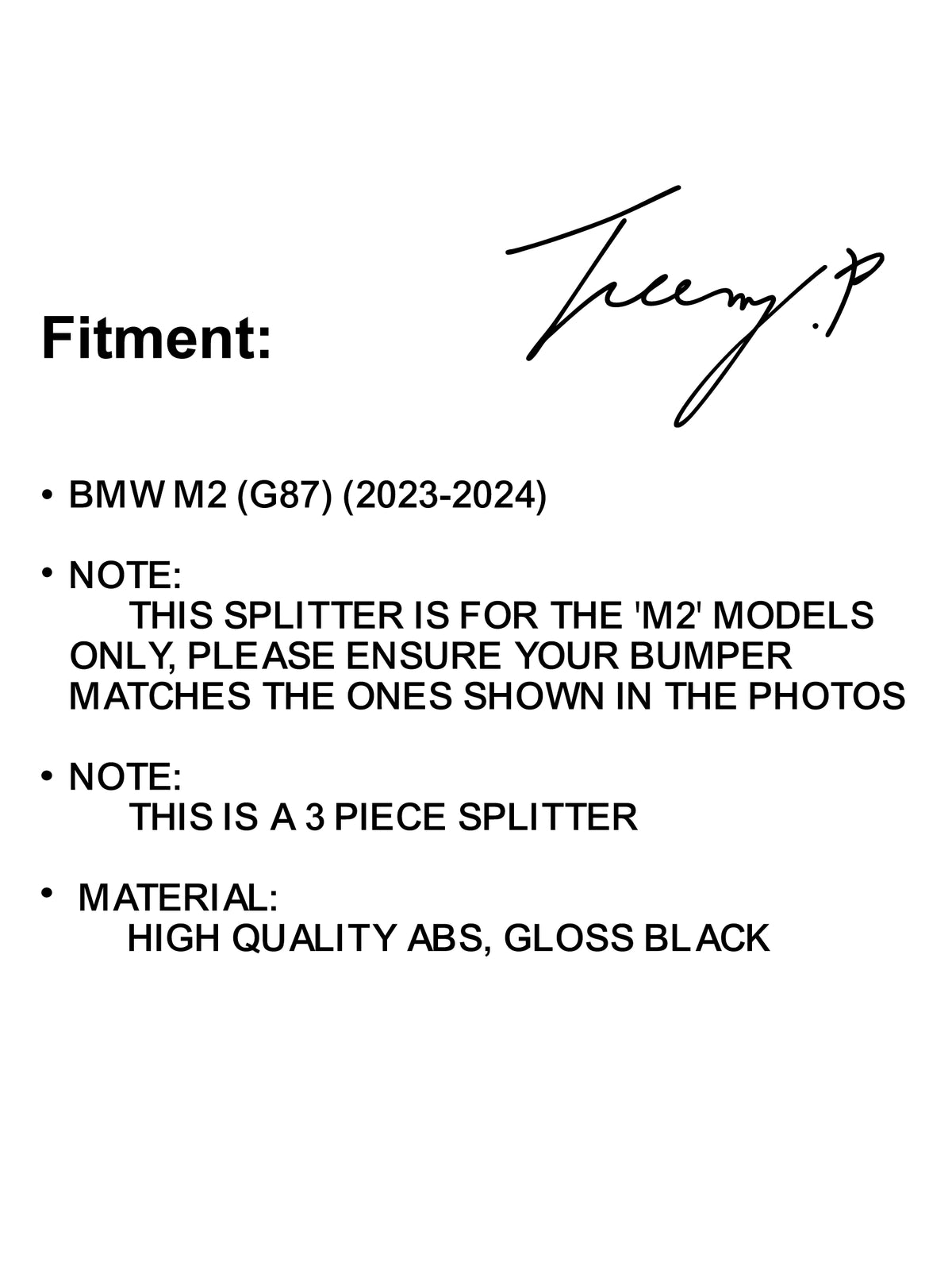 M Performance style gloss black front bumper splitter lip spoiler kit for 2023–2024 BMW M2 G87 Coupe