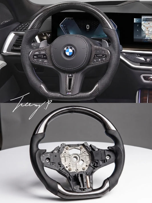 Carbon fiber heated performance steering wheel installed on a 2018-2024 BMW X3 (G01), X4 (G02), X5 (G05), or X6 (G06)