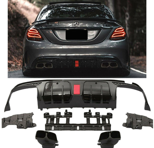 Gloss Black Brabus Rear Diffuser Mercedes Benz C Class W205 AMG Line (2014-2018)