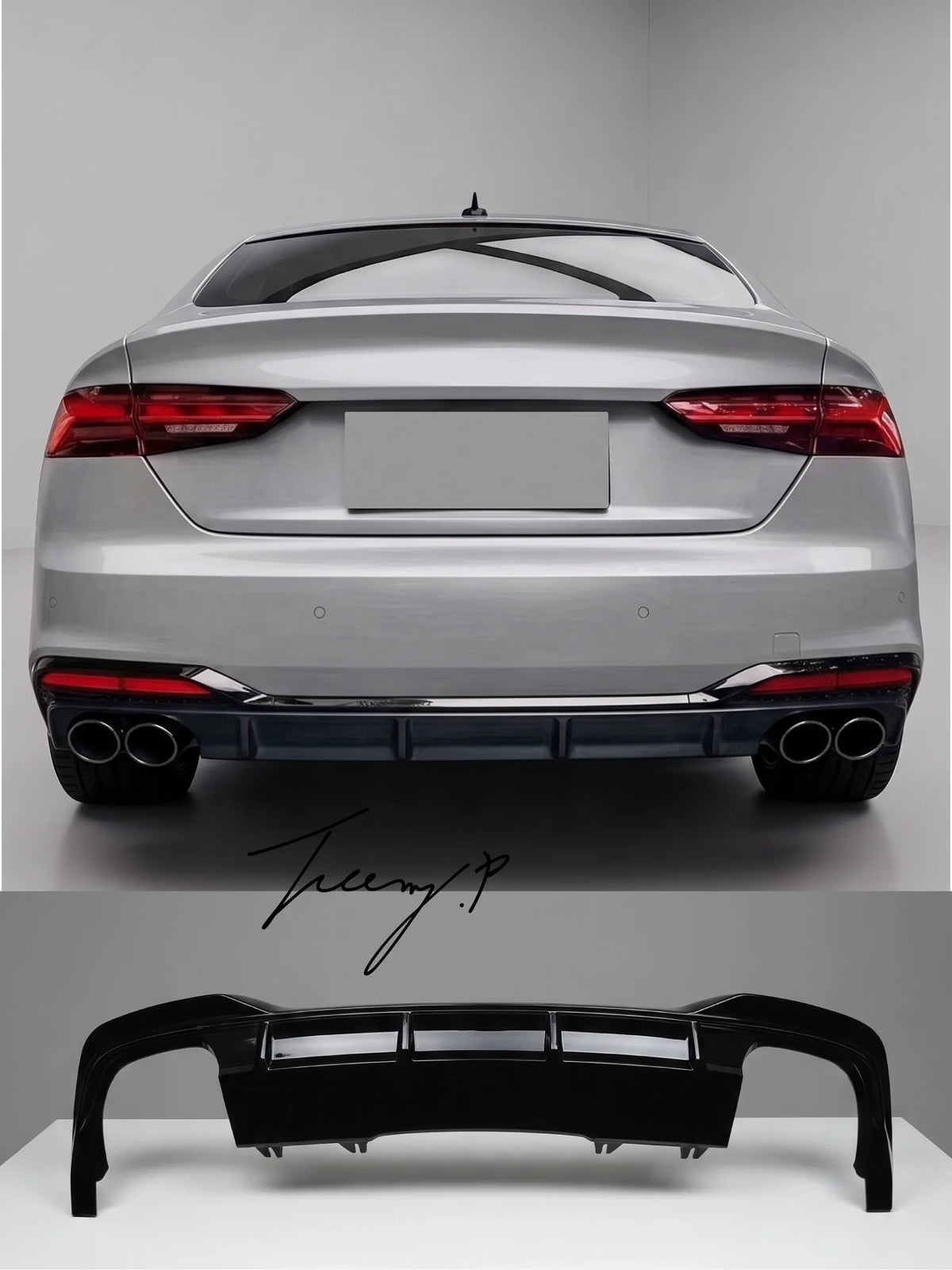 Audi A5 S5 B9.5 F5 S Line Facelift LCI 2020-2024 gloss black rear bumper diffuser lip splitter upgrade