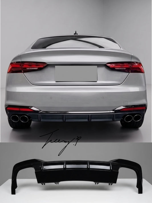 Audi A5 S5 B9.5 F5 S Line Facelift LCI 2020-2024 gloss black rear bumper diffuser lip splitter upgrade
