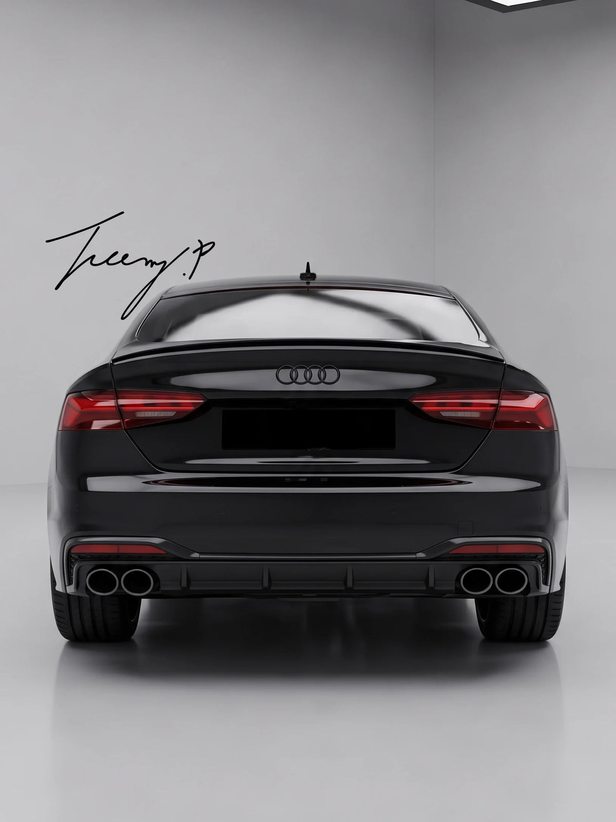 Audi A5 S5 B9.5 F5 S Line Facelift 2020-2024 gloss black rear bumper diffuser kit with matching dual exhaust tailpipes