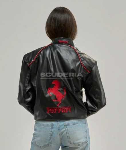 Ferrari Jacket Leather Black Embroidered Racing F1 - Unisex - Outdoor Coat Women & Mens Hoodie
