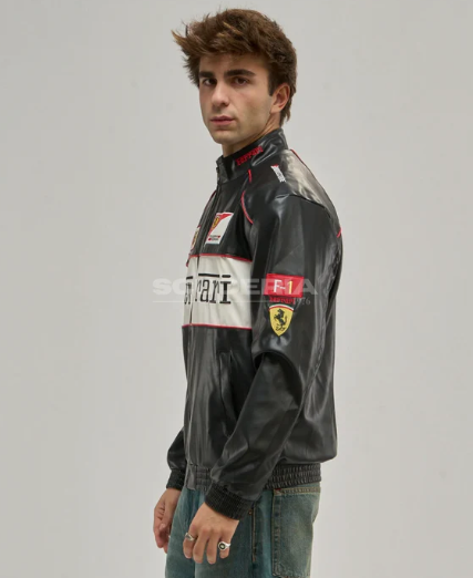 Ferrari Jacket Leather Black Embroidered Racing F1 - Unisex - Outdoor Coat Women & Mens Hoodie