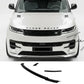 Gloss black SV-style front splitter lip spoiler body kit installed on a 2023-2026 Range Rover Sport L461