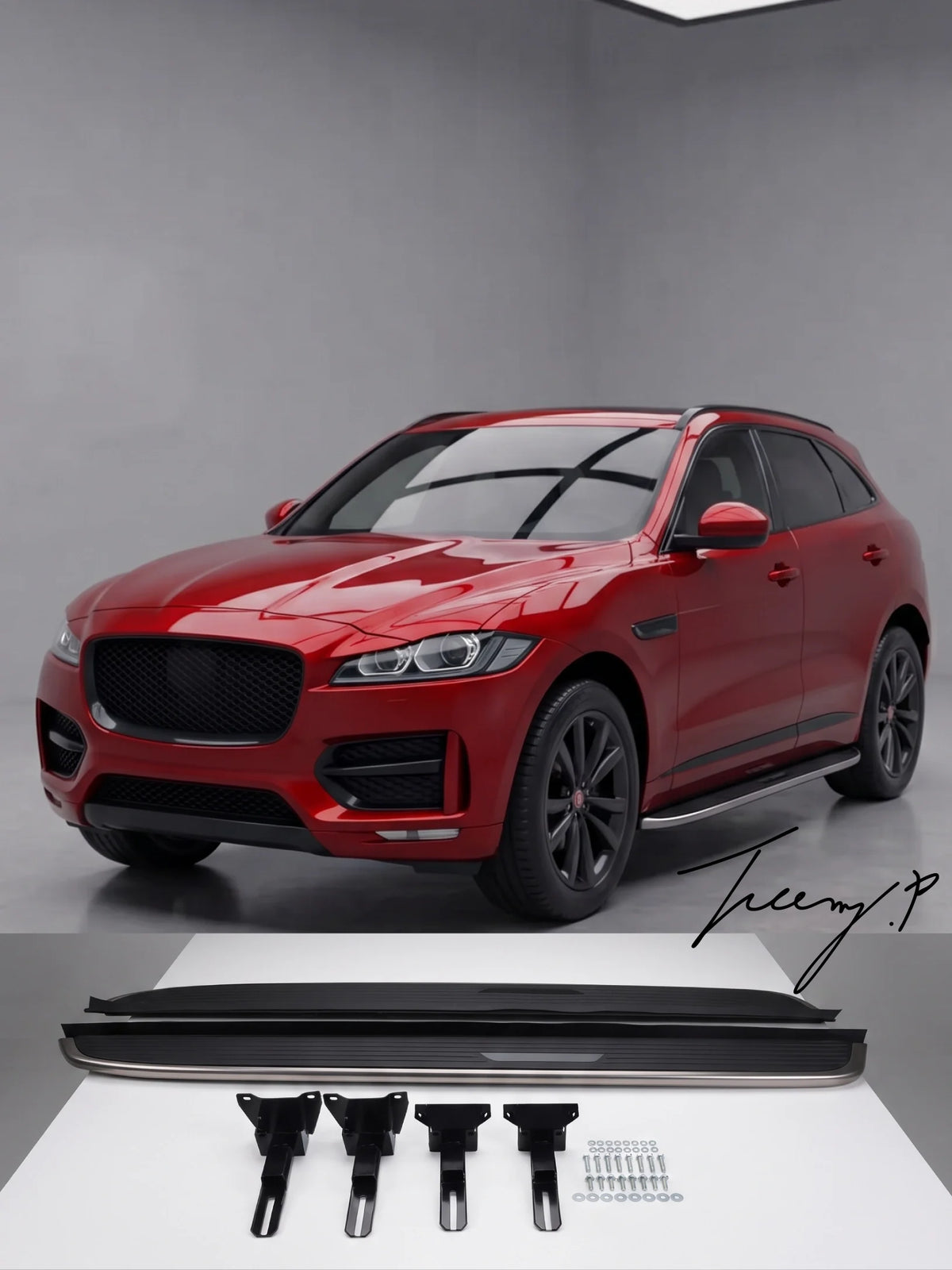Jaguar F-Pace X761 and XF MK2 X260 2017-2025 OE style side steps running boards pair with anti-slip tread pads and brackets