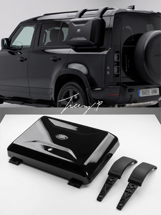Gloss black side gear storage carrier box installed on a 2020-2025 Land Rover Defender L663 90 / 110