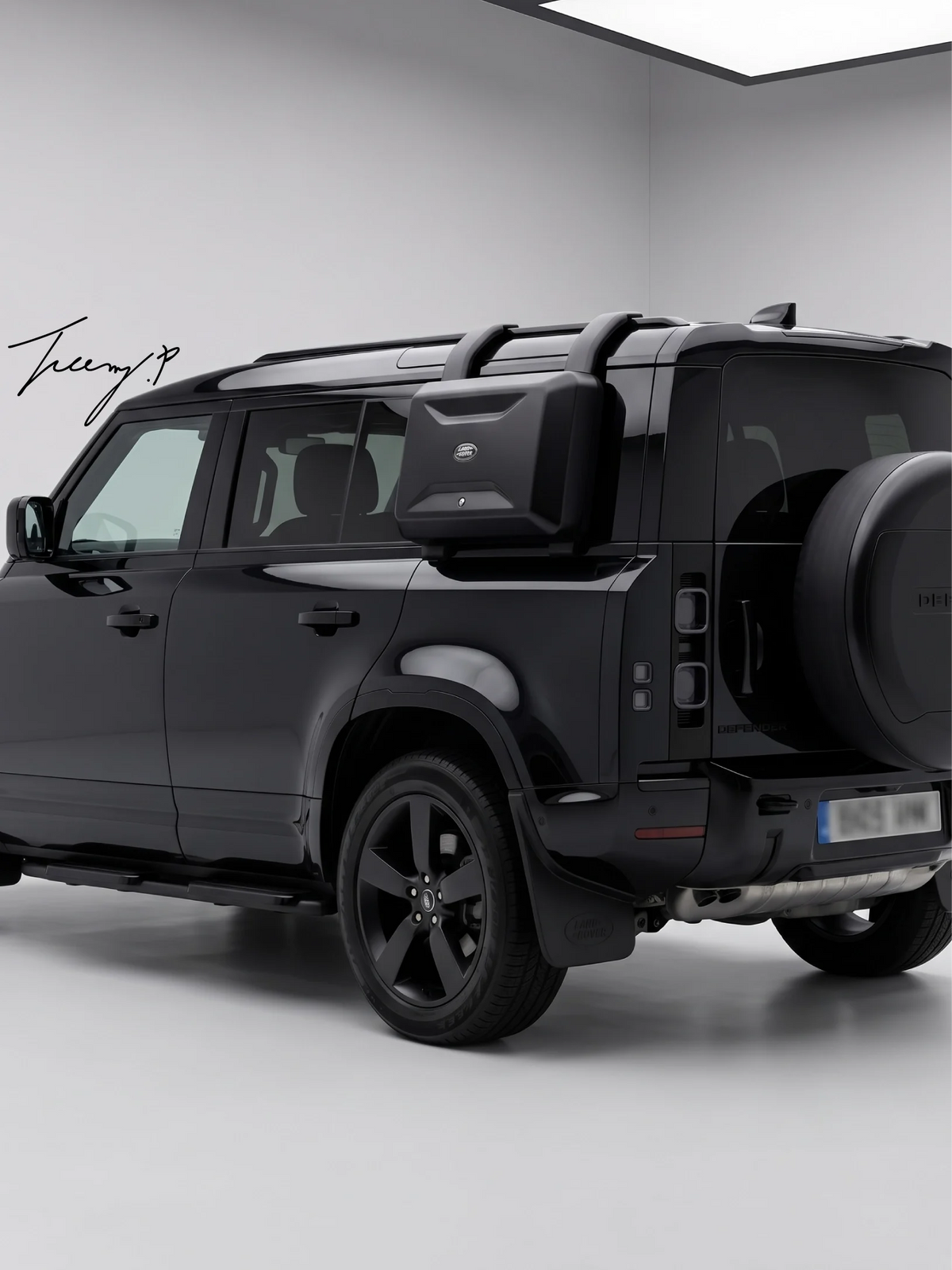 Gloss black side gear storage carrier box installed on a 2020-2025 Land Rover Defender L663 90 / 110