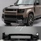 Gloss black front lip splitter lower bumper kit installed on a 2020-2025 Land Rover Defender L663