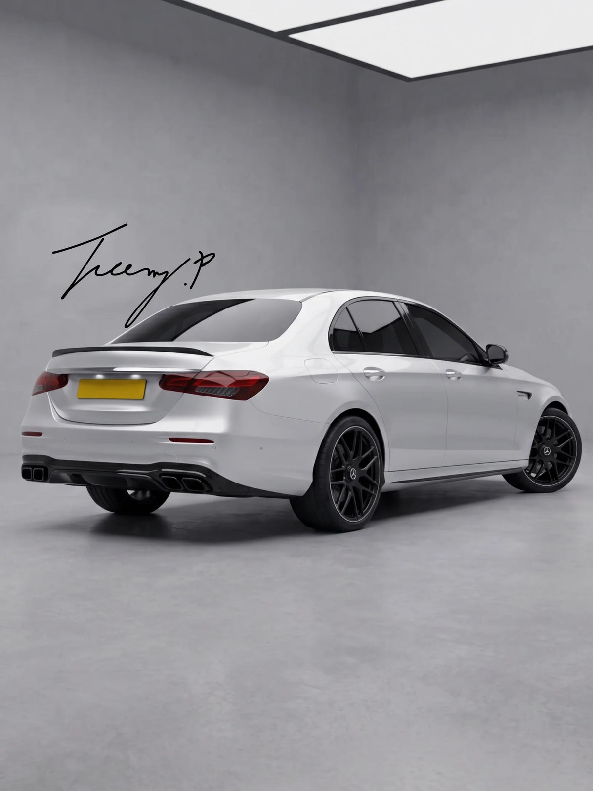 Mercedes E Class W213 Saloon S213 Estate LCI 2020-2023 AMG E63 style gloss black rear diffuser kit with quad exhaust tailpipes