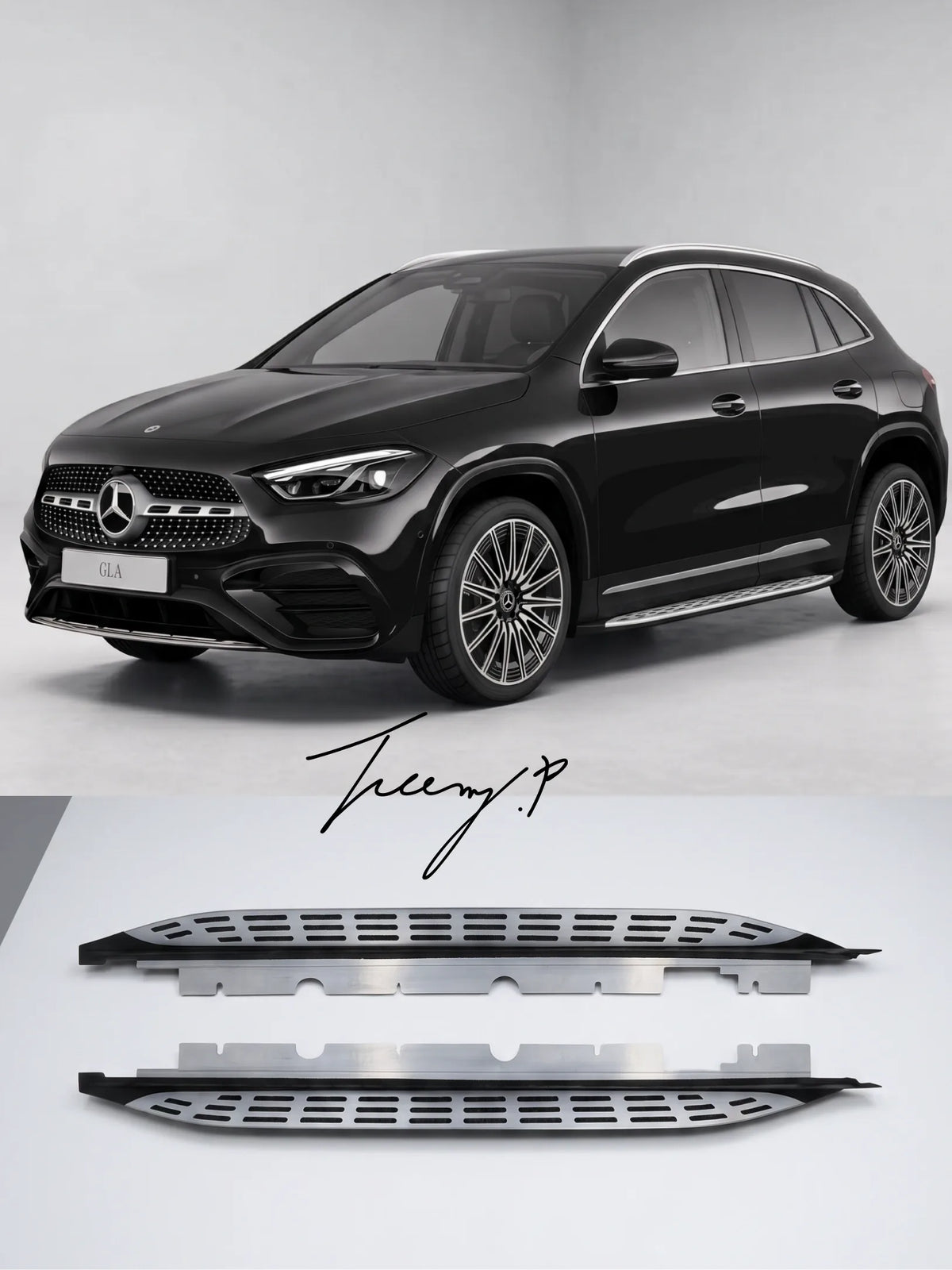 Mercedes GLA H247 2020-2026 OE style black and silver aluminum running boards side steps pair with anti-slip tread