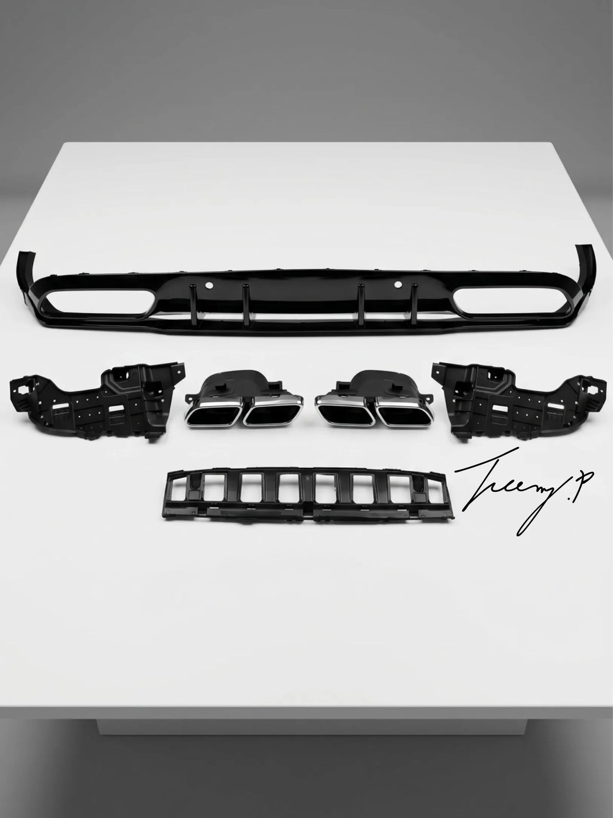 Mercedes-Benz C-Class C205 Coupe A205 Cabriolet 2015-2023 AMG C63 S Style Rear Diffuser with Tail Pipes Body Kit