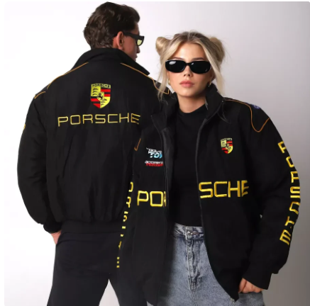 Vintage Porsche Jacket Black - Unisex - Embroidered Stitched Padded Outdoor Coat Women & Mens clothing