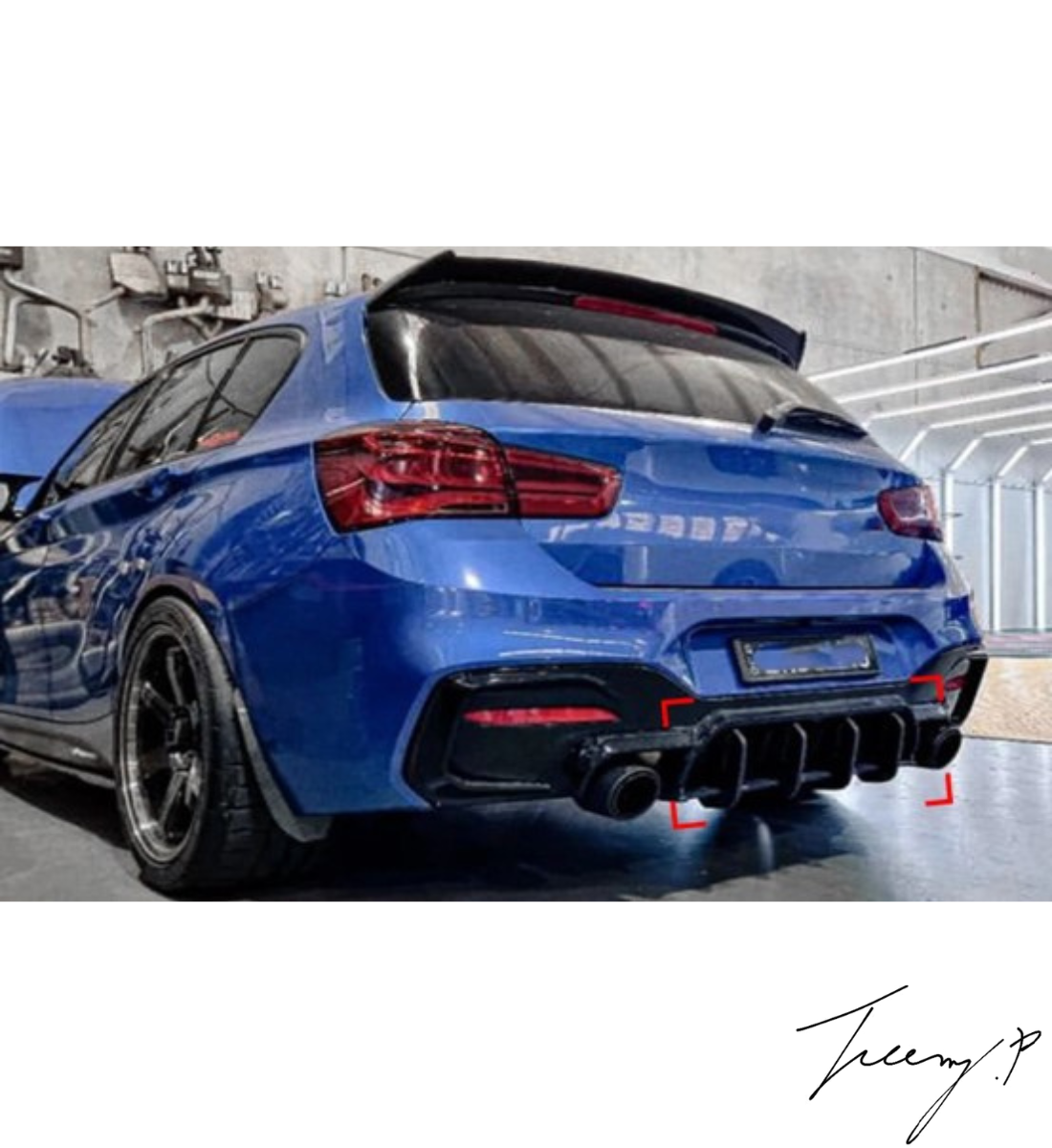 Gloss black Blade-style rear diffuser installed on a 2015-2019 BMW 1 Series LCI F20 / F21 M135i / M140i